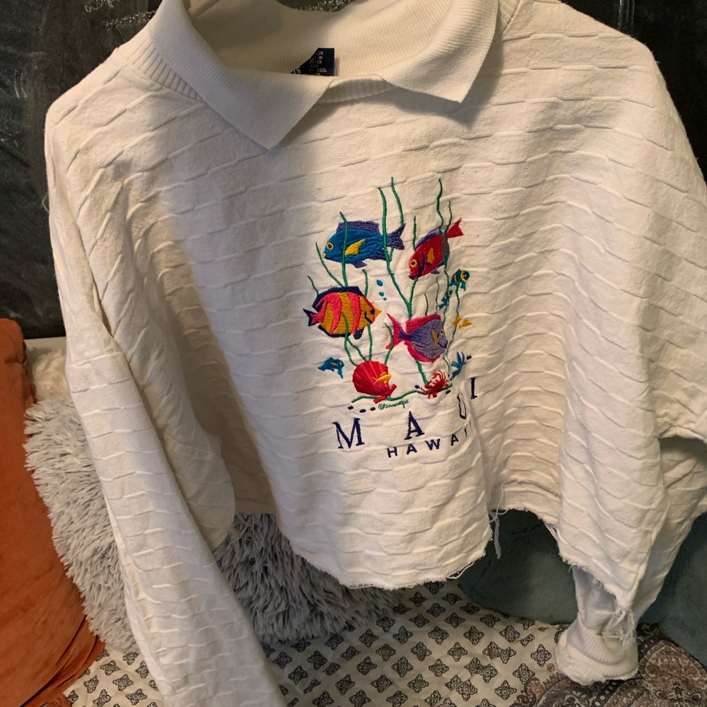 Vintage Oversized Cropped Maui Collared Sweatshirt